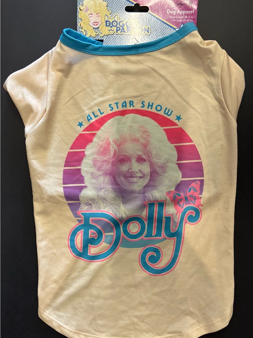 Dolly Cream Graphic Pet Tee with Teal Trim